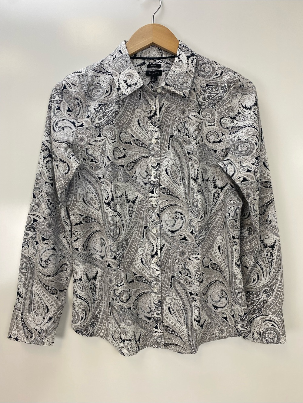 Talbots Black & White Paisley Button-Front Blouse